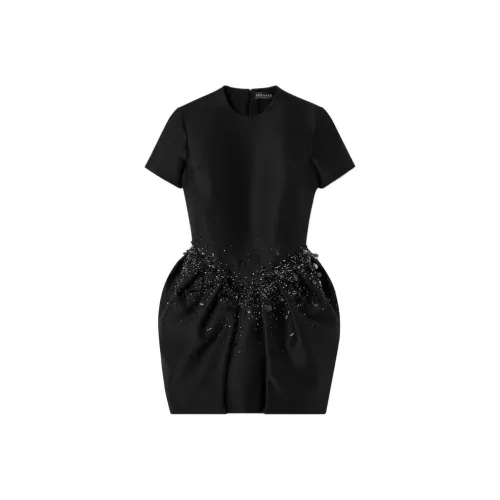 VERSACE Crystal Folded Mini Dress Short-Sleeved Dresses Women's Black