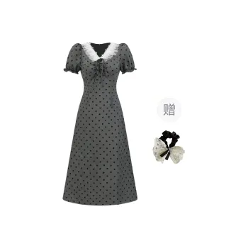 PAVEA Short Sleeved Dress Women's Gray+Hair Tie Included