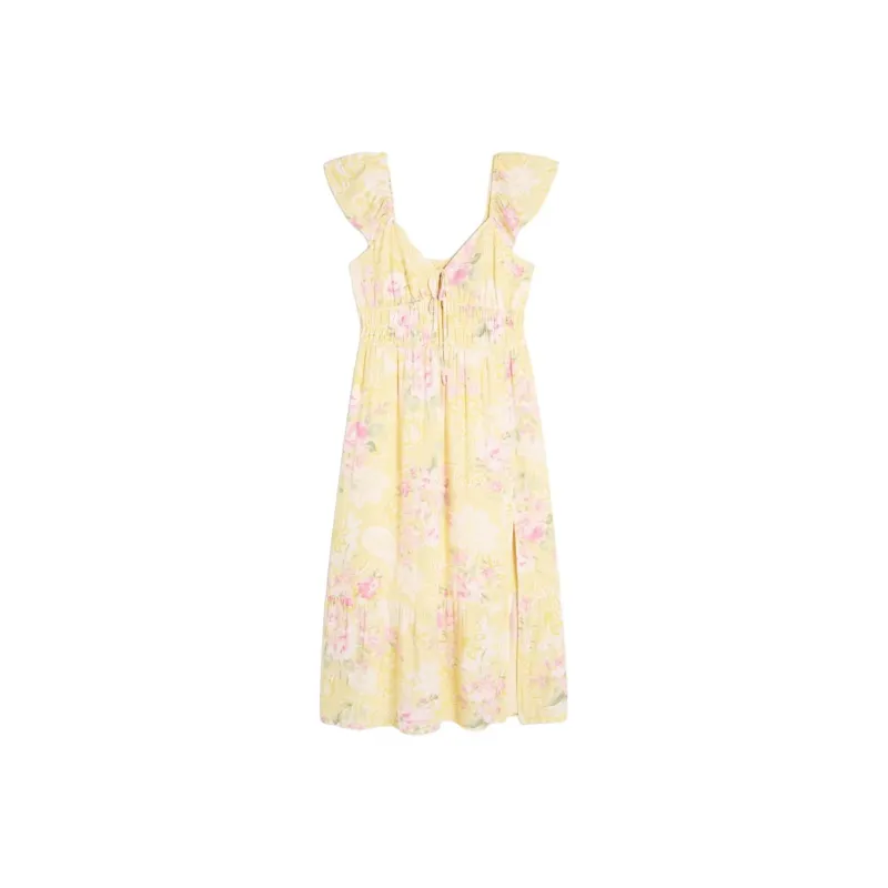 Hollister Short Sleeved Dress Women's Cream Yellow-0