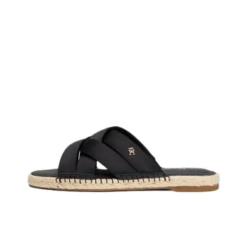 Tommy Hilfiger TH Monogram Rubber Sole Abrasion Resistant Slide Slippers Women's Black
