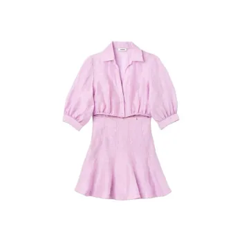 Sandro Geniş Kollu Bel Oyuntulu Mini Elbise Short-Sleeved Dresses Women's Purple