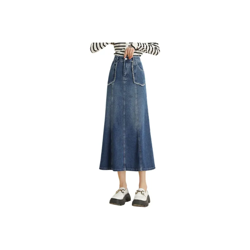 HIPPIEMISS Denim Long Skirts Women's Vintage Blue-0
