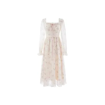 AFGGD Long Sleeved Dresses Women's Apricot