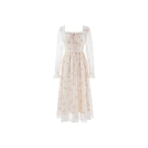 AFGGD Long Sleeved Dresses Women's Apricot