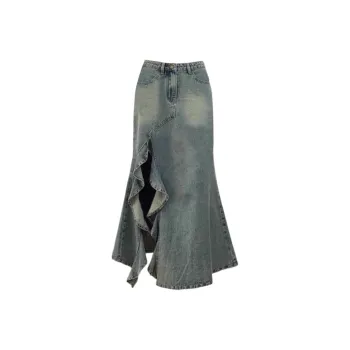 ECNR Denim Long Skirts Women's Vintage Blue