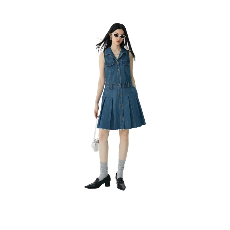Omont Sleeveless Dress Women's Vintage Blue-0
