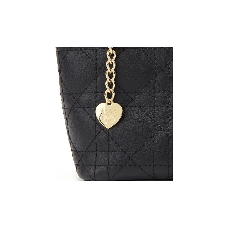ELLE Cow Leather Tote Handbag Women's Black/White-4