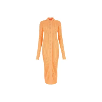 JIL SANDER Ribbed Knit Long Sleeved Midi Dress