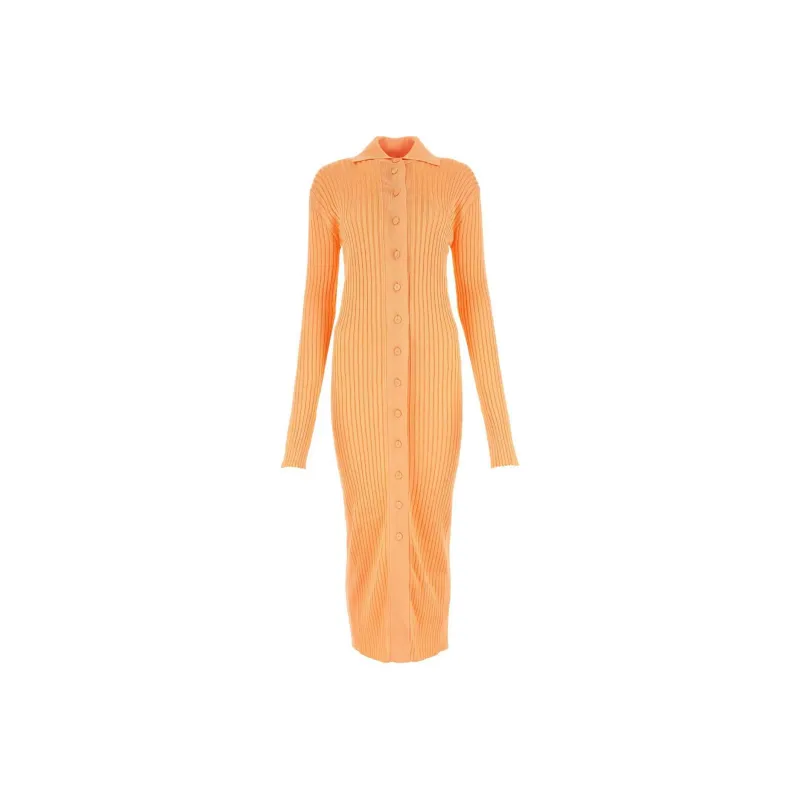 JIL SANDER Ribbed Knit Long Sleeved Midi Dress-0