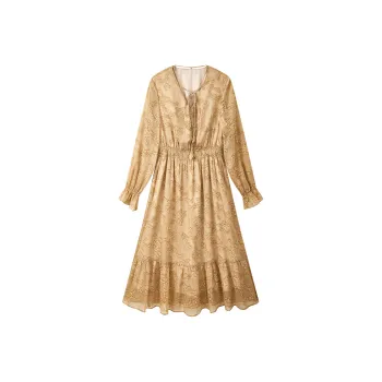 Yu Qianwen Long Sleeved Dresses Women's Camel