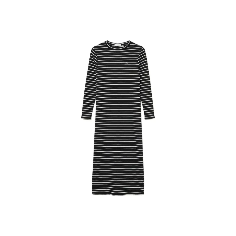 LACOSTE Long Sleeved Dresses Women's Black White Stripes-0