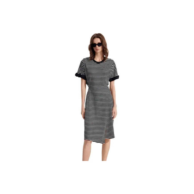 ELLE Short Sleeved Dress Women's Stripes-0