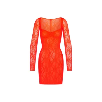 SKIMS STRETCH LACE LINED LONG SLEEVE UNDERWIRE DRESS Long-Sleeved Dresses Women's Sunset