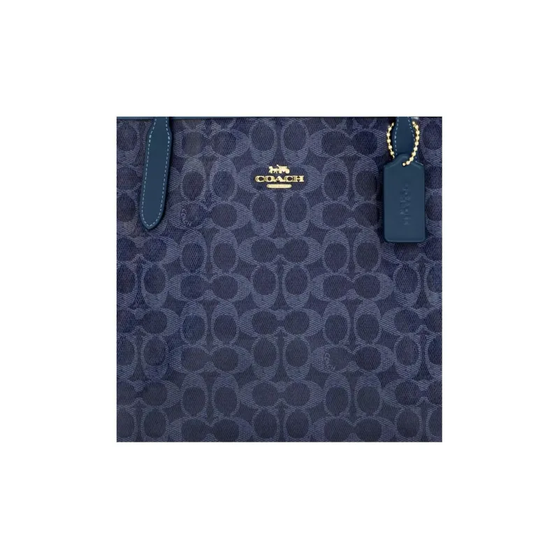 COACH City Coated Canvas Tote Bag, Shopping Bag, Handbag, Shoulder Bag Tubas Women's Dark Blue-3