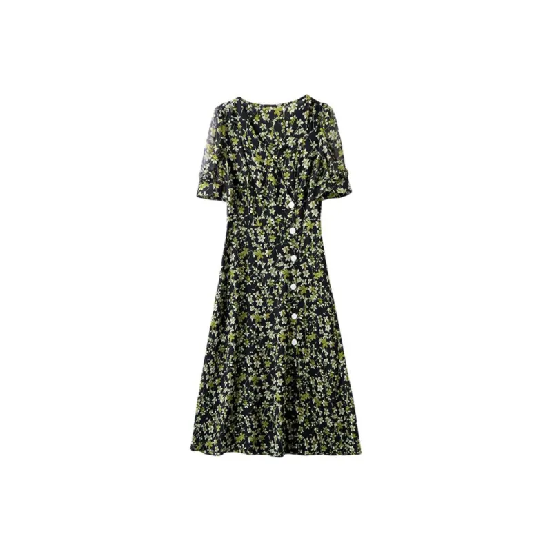 PIERRE CARDIN Short Sleeved Dresses Women's Green Floral-0