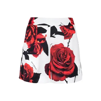 BALMAIN Rose Printed Satin Shorts