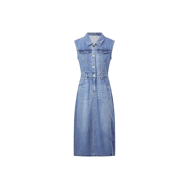 PEACEBIRD Sleeveless Dresses Women's Denim Blue-0