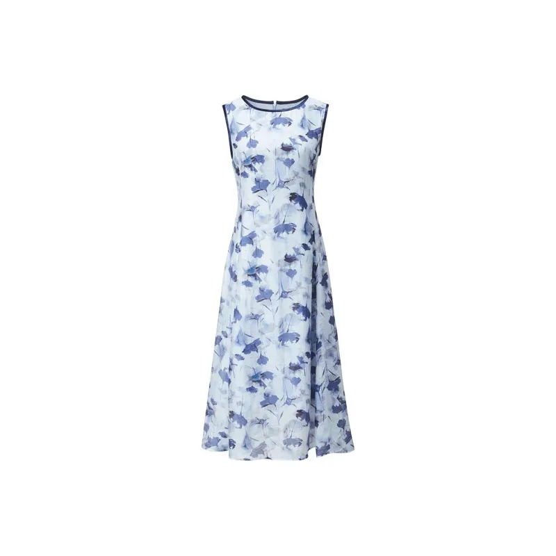 Yan Domain Sleeveless Dress Women's Blue Flower-0