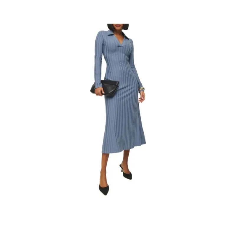 REFORMATION Blaire Knit Dress Long-Sleeved Dresses Women's Cornflower-0