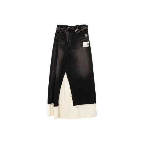 Maison Mihara Yasuhiro SS25 Denim Long Skirt Women's Black