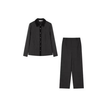 IHIMI Shirt Matching Set Women's Elegant Gray
