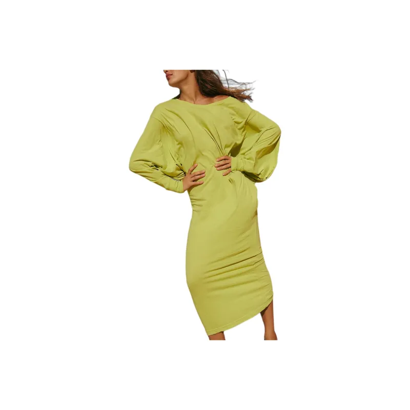FREE PEOPLE Lifestyle Maxi Dress Long-Sleeved Dresses Women's Citron Silk/Lemon Silk-0