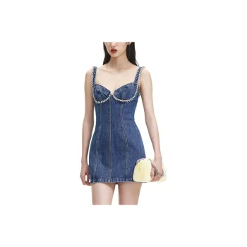 Self portrait Slip Dress Women's Denim Blue