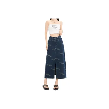 Rose Denim Long Skirt Women's Blue And White Blue