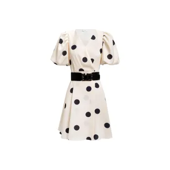 AUI Short Sleeved Dress Women's Apricot White