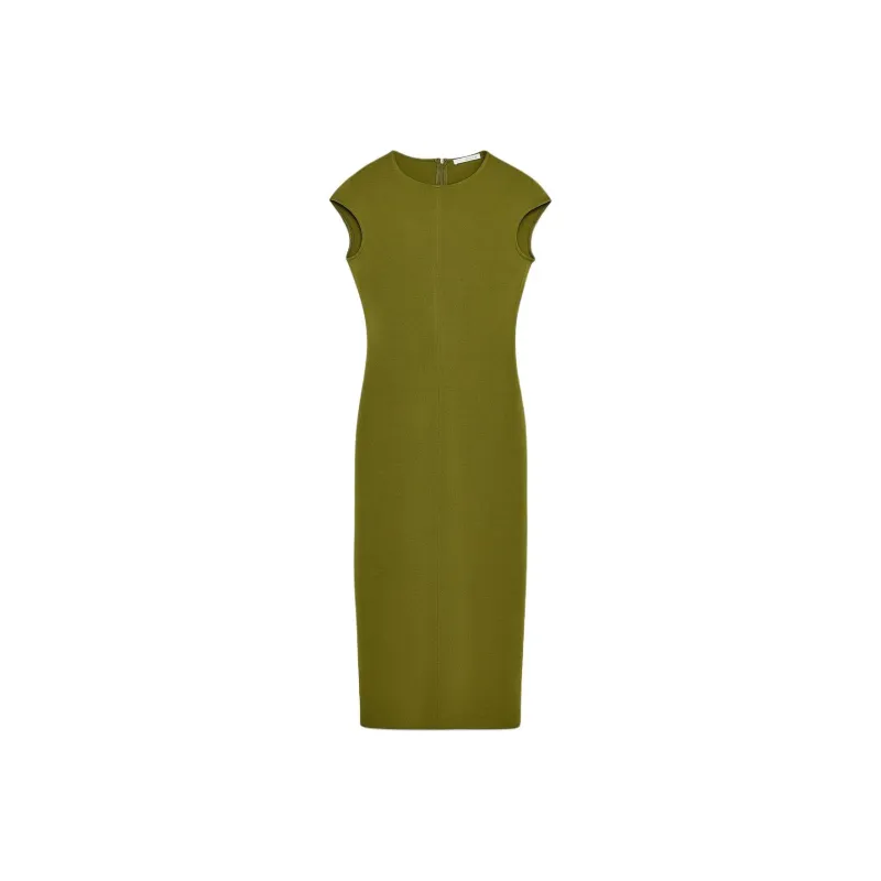 ZARA Short Sleeved Dress Women's Olive Green-0