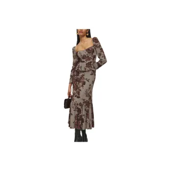 REFORMATION Zandra Dress Long-Sleeved Dresses Women's Gray