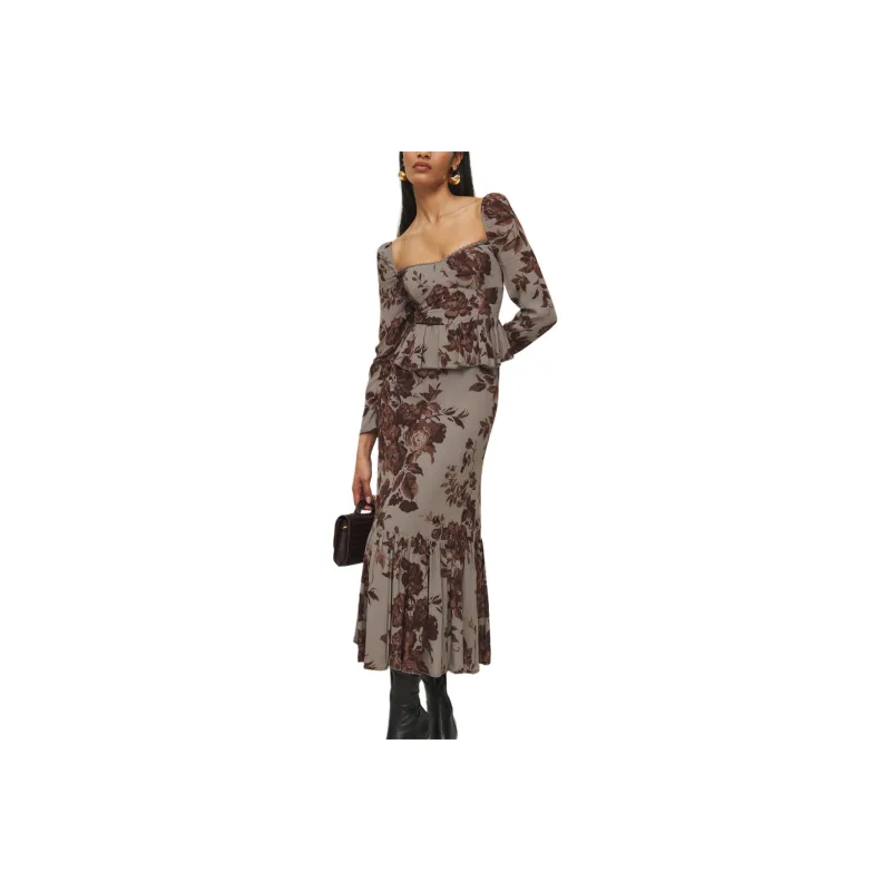 REFORMATION Zandra Dress Long-Sleeved Dresses Women's Gray-0
