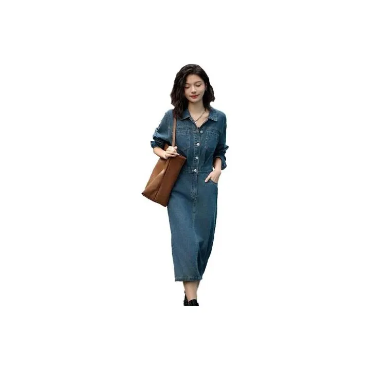 Demana Long Sleeved Dresses Women's Vintage Denim Blue-0