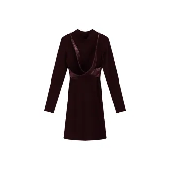 PZGE Long Sleeved Dresses Women's Burgundy