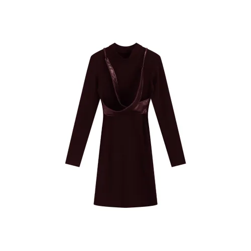 PZGE Long Sleeved Dresses Women's Burgundy