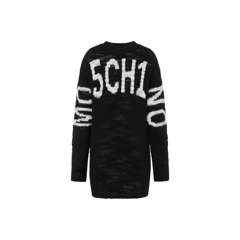 MOSCHINO Jeans Logo Lettering Crewneck Knitted Dress-0