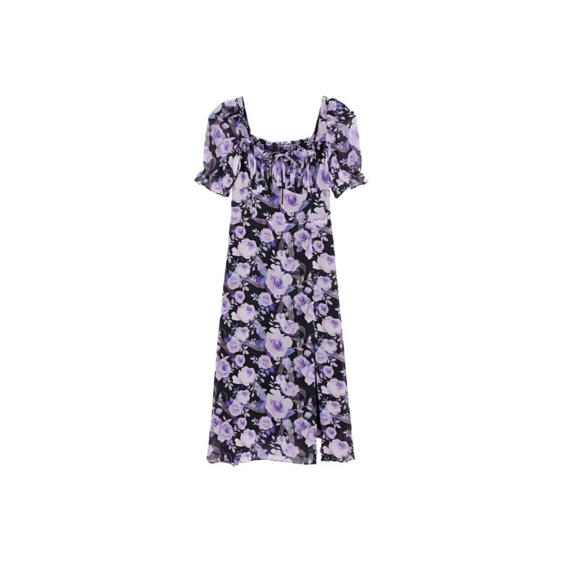 Bebe Short Sleeved Dress Women's Black Purple-0