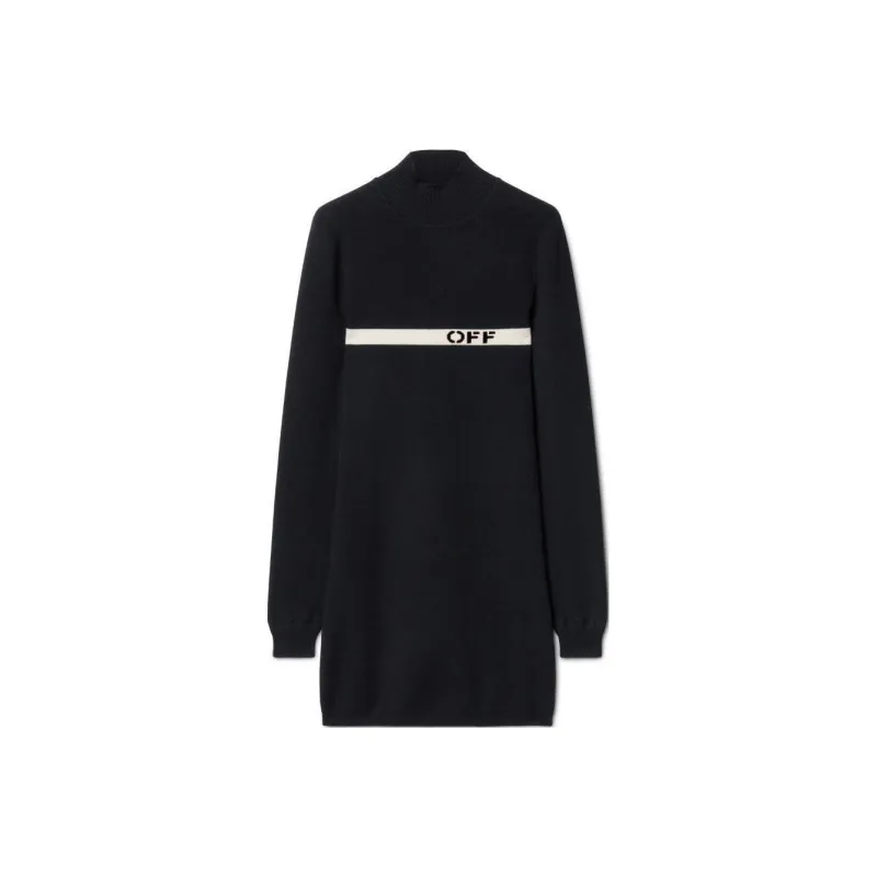 OFF WHITE Mock Neck Long Sleeved Mini Dress-0