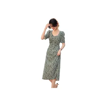 XWI Short Sleeved Dress Women's Green Jacquard
