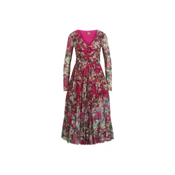 HUGO BOSS Long Sleeved Dress In Plissé Tulle With Seasonal Print Long Sleeved Dresses Women's Multicolor