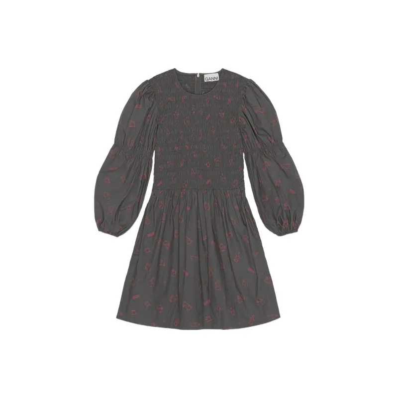 GANNI Chinese New Year Collection Long Sleeved Dresses Women's Volcanic Gray-0