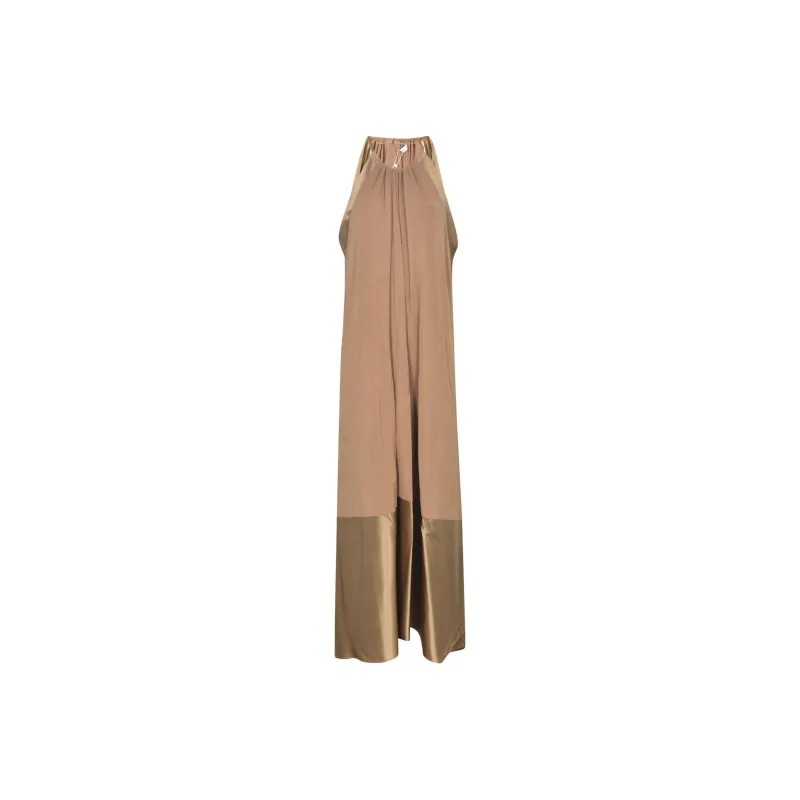 MaxMara Samaria Jersey And Satin Long Dress Sleeveless Dress Women's Earth Tone-0