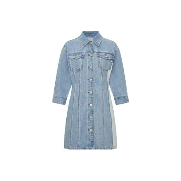 MO&CO Long Sleeved Dresses Women's Denim Blue-0