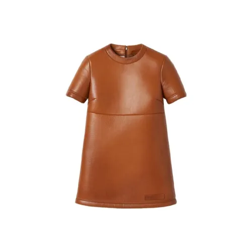 MIU MIU Short-Sleeved Raffiaes Women's Cognac