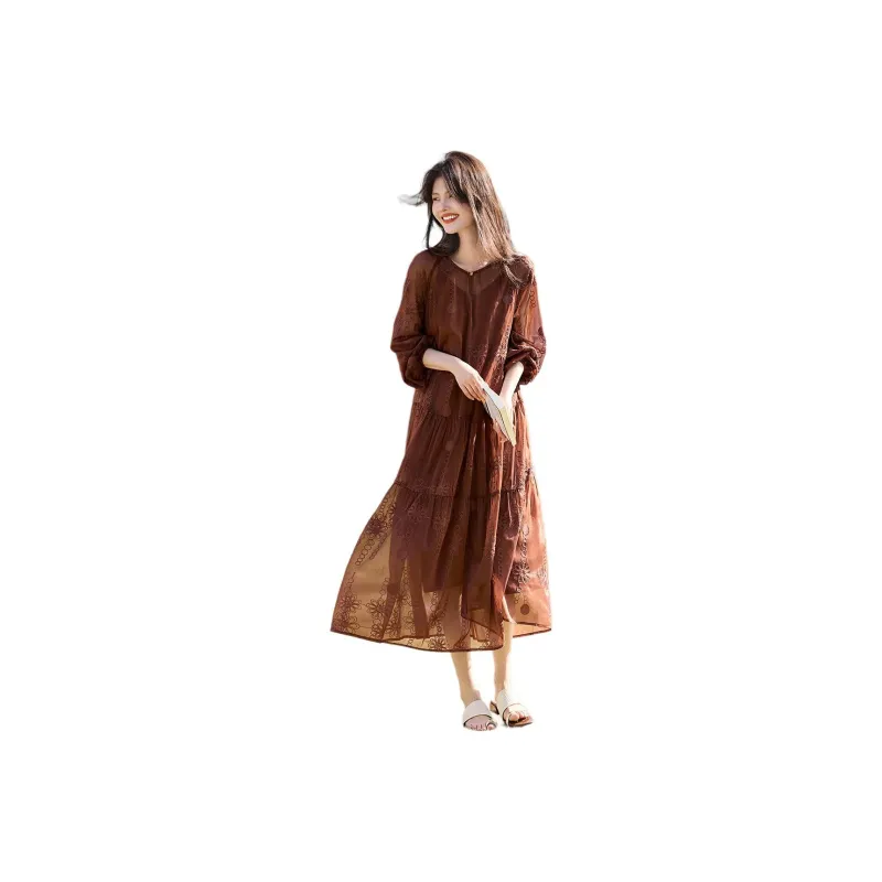 XWI Long Sleeved Dress Women's Light Coffee-0