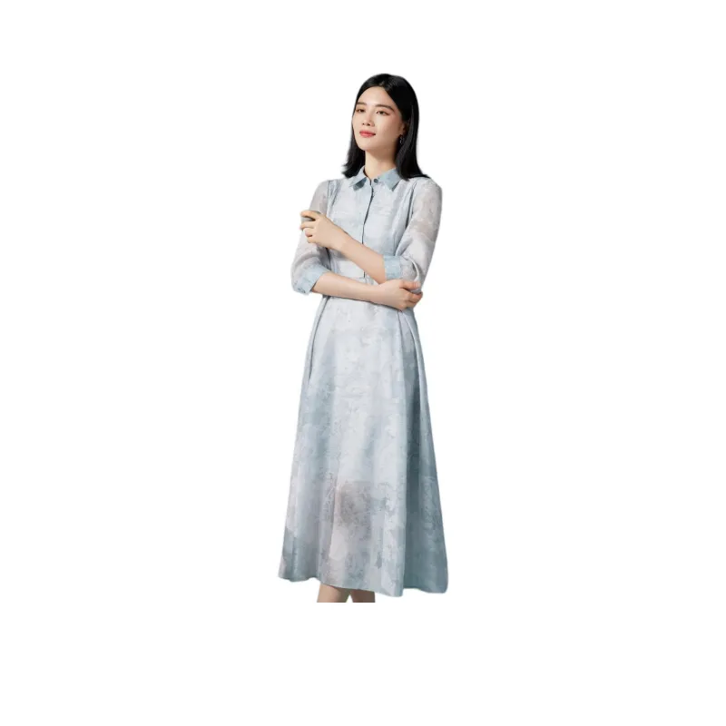 BBLLUUEE Long Sleeved Dress Women's Light Aqua Blue-0