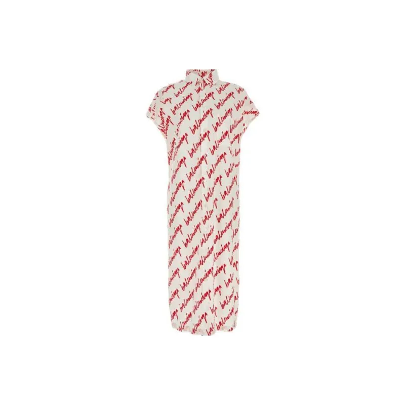 Balenciaga Allover Logo Printed Shirt Dress-0