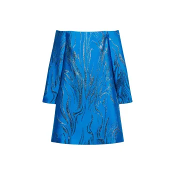 SCANLAN THEODORE Tinsel Mini Long-Sleeved Dresses Women's Sapphire/Sapphire