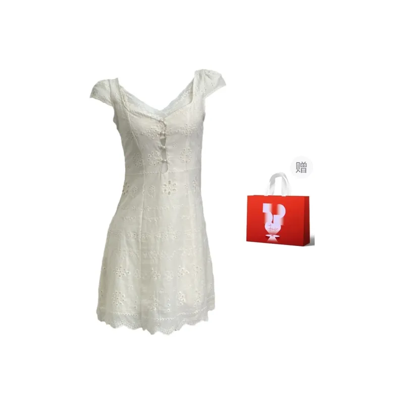 GLEE DIARY Short Sleeved Dress Women's Cream White-12