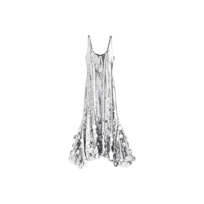 Rabanne H&M Sequined Flared Skirt Dress Silver-0